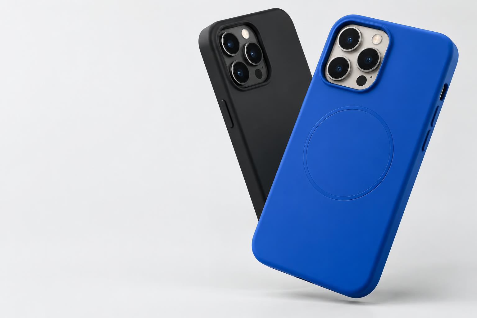 Electric-blue and midnight-black CASEFORM MagSafe phone cases